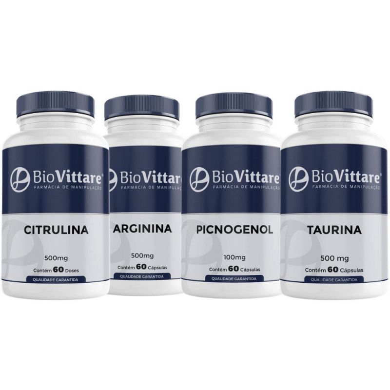 Combo Citrulina + Arginina + Picnogenol + Taurina | Energia e Vasodilatação