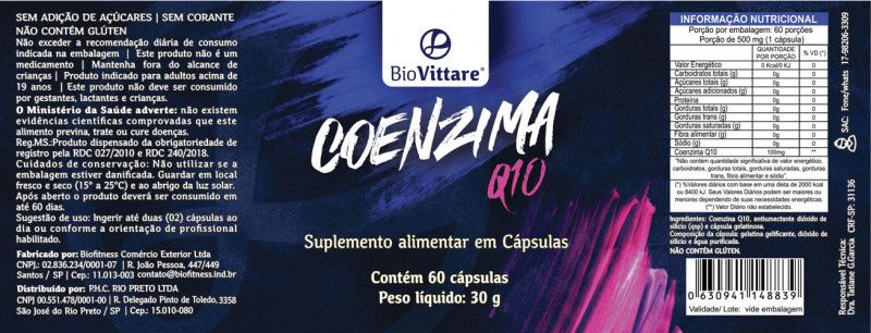 Coenzima Q10 BioVittare 100mg 60 Cápsulas