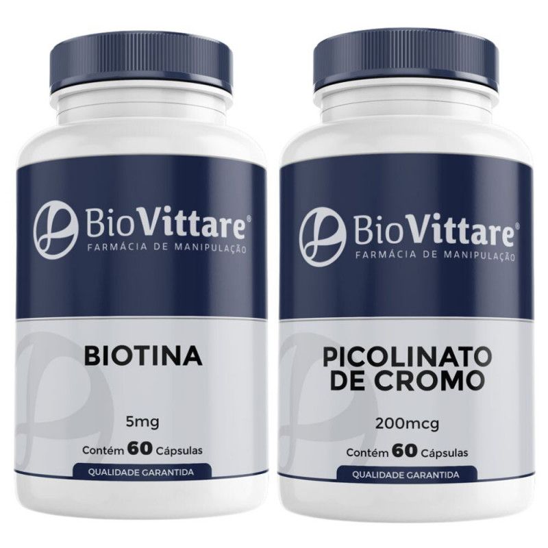 Combo Biotina 5mg 60 Cápsulas + Picolinato de Cromo 200mcg 60 Cápsulas
