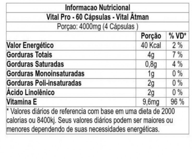Vital Pro - Vitamina E com Óleo de Semente de Abóbora Vital Âtman 60 Cápsulas
