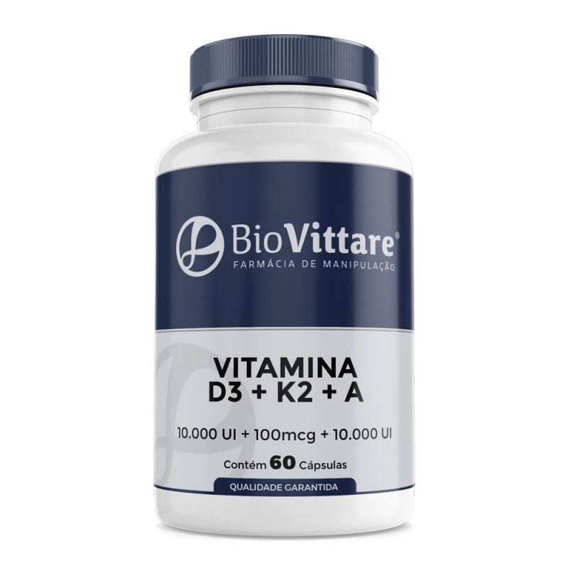 Vitamina D3 10.000 UI + K2 MK7 100mcg + Vitamina A 10.000 UI 60 Cápsulas | Trio de Ouro