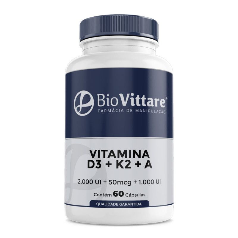 Vitamina D3 2.000 UI + K2 MK7 50mcg + Vitamina A 1.000 UI 60 Cápsulas - Trio de Ouro da Saúde