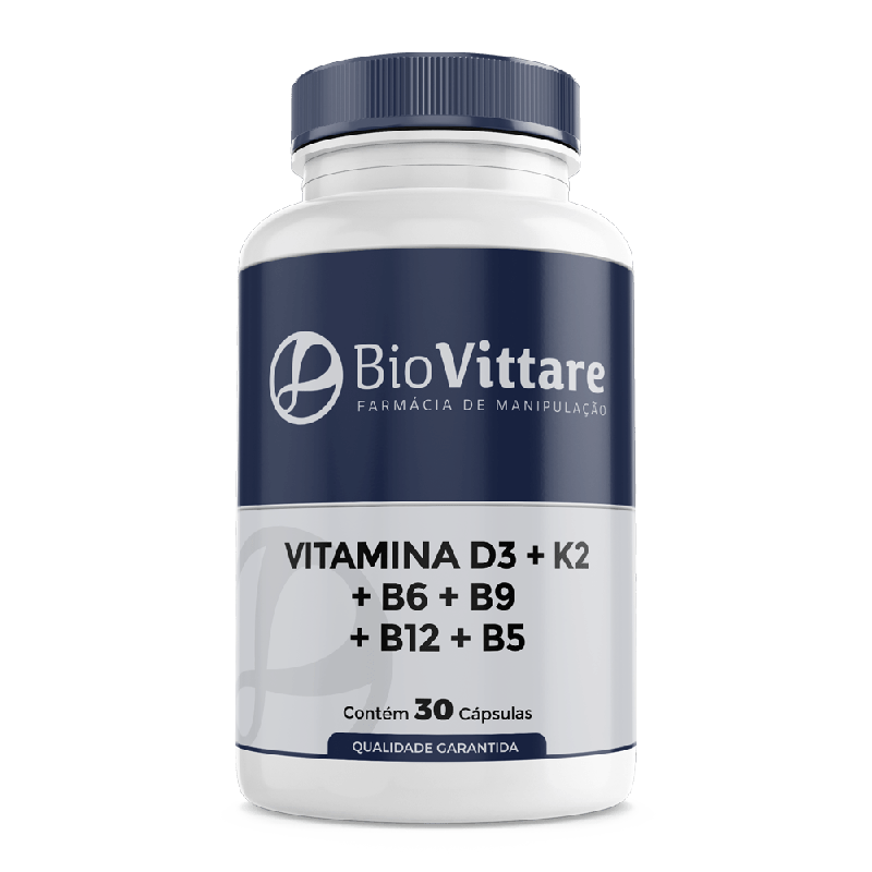 Vitamina D3 + K2 + B6 + B9 + B12 + B5 | 30 Cápsulas