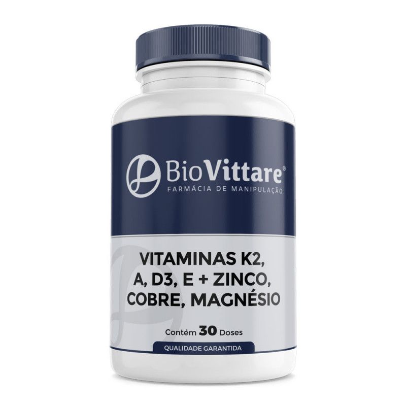 Vitaminas K2, A, D3, E + Zinco, Cobre e Magnésio 30 Doses