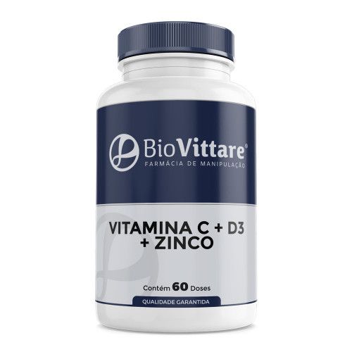 Vitamina C 500mg + D3 2.000 UI + Zinco 14mg 60 Cápsulas