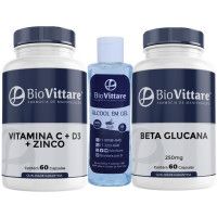 Combo Imunidade | Vitamina C, D3, Zinco + Álcool Gel + Beta Glucana